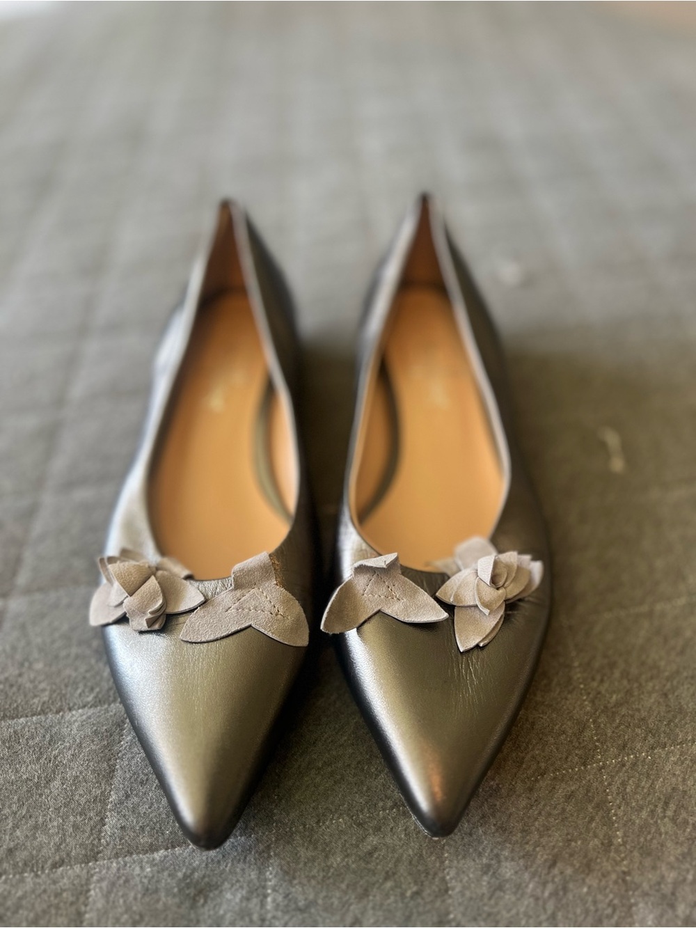 JENNIFER TATTANELLI EU 39.5 Fits like 8.5 Pewter Leather Pointed Toe Ballet Flat